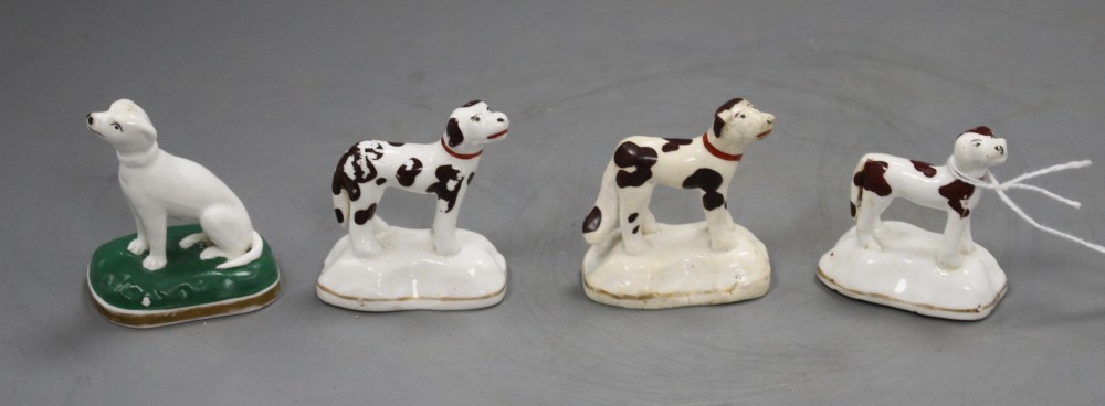 Four Staffordshire porcelain toy figures of two setters and two pointers, c.1835-50, H. 4.6 - 5.5cm (4)